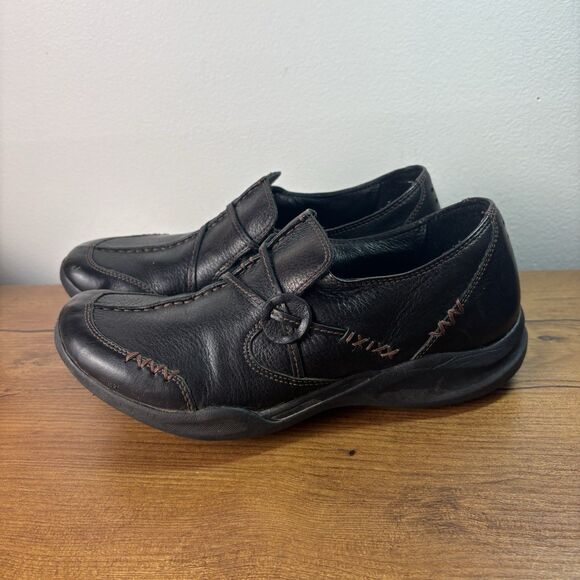 Clarks Shoes Womens 7.5N Wave Walk Slip On 86505 Black Leather Casual Comfort - Picture 1 of 9